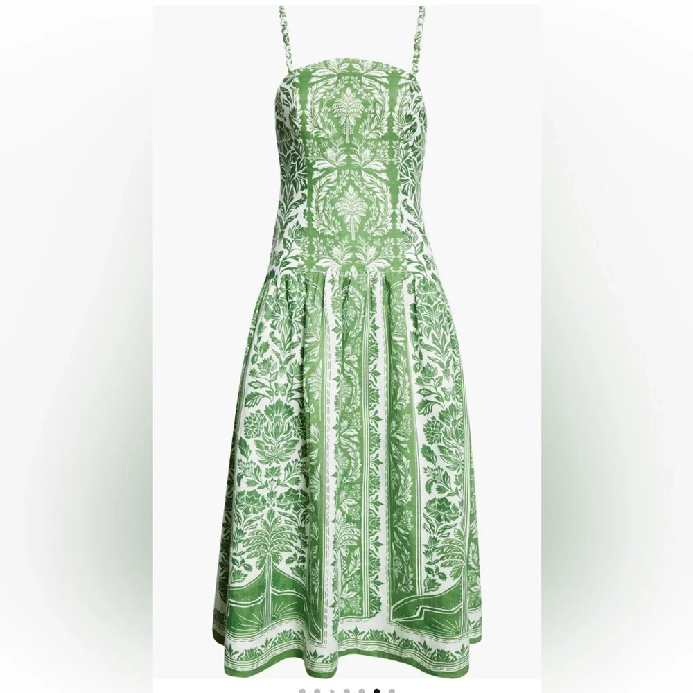 FARM Rio Delicate Tapestry Midi Dress - Midi Green & White Dress - Picture 4 of 5